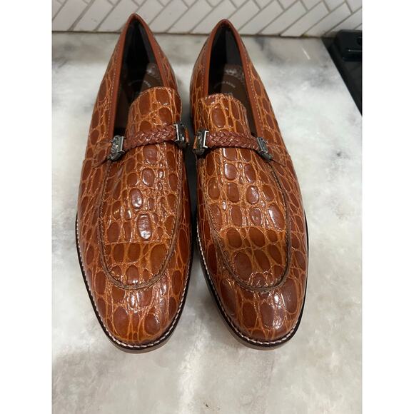 Stacy Adams 25322 Cognac Croc Print Loafers Men’s 9.5M Slip-On Dress Shoes main image 9